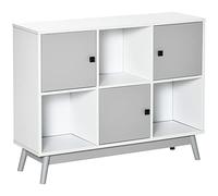 HOMCOM Buffet Salon, Meuble de Rangement 9 Cubes avec 3 Portes et 3 Compartiments Ouverts, Pieds en Bois de pin, Style Moderne, Buffet Salle à Manger, Cuisine et Salon, 96x30x75cm, Blanc et Gris