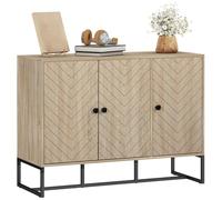 HOMCOM Buffet salon meuble de rangement armoire de cuisine avec placard 2 portes et étagères réglables, motif Chevron, pied acier, style moderne buffet salle à manger et salon, 108 x 40 x 80 cm, chêne