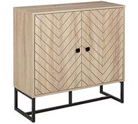 HOMCOM Buffet Salon Meuble de Rangement Armoire de Cuisine avec Placard Portes et étagère réglable, Motif Chevron, Pied métal, Style Moderne Buffet Salle à Manger et Salon, 108 x 40 x 80 cm, chêne