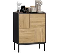 HOMCOM Buffet Salon Meuble de Rangement Armoire de Cuisine avec Portes à Pousser et 4 placards Style Moderne Buffet Salle à Manger et Salon, 60 x 35 x 78 cm, Noir et Effet Bois Naturel