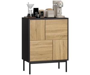 HOMCOM Buffet Salon Meuble de Rangement Armoire de Cuisine avec Portes à Pousser et 4 placards Style Moderne Buffet Salle à Manger et Salon, 60 x 35 x 78 cm, Noir et Effet Bois Naturel