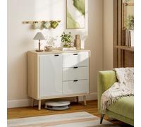 HOMCOM Buffet salon meuble de rangement armoire de cuisine placard à 2 portes 3 tiroirs et étagère réglable, 80x35x77cm, blanc