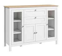HOMCOM Buffet Salon, Meuble de Rangement avec 1 Placard Double Porte, 2 placards à Porte vitrée, 2 tiroirs et étagère réglable, Style Moderne, Buffet Salle à Manger et Cuisine, 120x40x90cm, Blanc