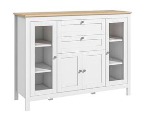 HOMCOM Buffet Salon, Meuble de Rangement avec 1 Placard Double Porte, 2 placards à Porte vitrée, 2 tiroirs et étagère réglable, Style Moderne, Buffet Salle à Manger et Cuisine, 120x40x90cm, Blanc