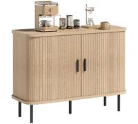 HOMCOM Buffet Salon, Meuble de Rangement avec 2 Portes coulissantes en Tambour à Lattes et 4 Compartiments, 5 Pieds en Acier, Style Moderne, pour Salle à Manger et Cuisine, 100 x 40 x 75 cm, chêne