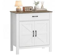 HOMCOM Buffet Salon, Meuble de Rangement avec 2 Portes de Grange, tiroir et étagère réglable, Style Rustique, Buffet Salle à Manger et Cuisine, 77 x 39,3 x 81,5 cm, Blanc et Marron