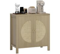 HOMCOM Buffet Salon, Meuble de Rangement avec 2 Portes Effet rotin et étagère réglable, Style bohème, pour Salle à Manger et Cuisine, 75 x 38 x 77 cm, Bois Naturel
