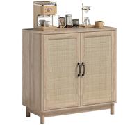 HOMCOM Buffet salon, meuble de rangement avec 2 portes en rotin, étagère réglable et bords arrondis, 76 x 35 x 75,5 cm, chêne