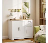 HOMCOM Buffet salon, meuble de rangement avec 2 tiroirs, 3 portes et étagère réglable, 100 x 40 x 78 cm, blanc et bois naturel