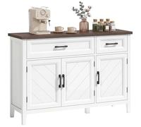 HOMCOM Buffet Salon, Meuble de Rangement avec 3 Portes en Chevron, 2 tiroirs et 2 étagères réglables, Style Rustique, Buffet Salle à Manger et Cuisine, 110 x 35 x 80,5 cm, Blanc
