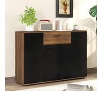 HOMCOM Buffet salon meuble de rangement avec 4 placards, tiroirs et étagères réglables, dim. 120 x 35 x 85 cm, marron et noir