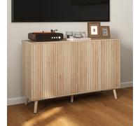 HOMCOM Buffet salon, meuble de rangement avec 4 portes cannelés à ouverture par pression 120 x 35 x 77,5 cm, chêne