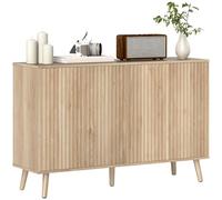 HOMCOM Buffet Salon, Meuble de Rangement avec 4 Portes cannelés à Ouverture par Pression et étagères réglables, Style scandinave, Buffet Salle à Manger et Cuisine, 120 x 35 x 77,5 cm, chêne