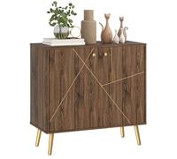HOMCOM Buffet Salon Meuble de Rangement avec décoration à Lignes d'acier dorées, étagère réglable, Pieds en Acier, pour Salon, Salle à Manger, dim. 80 x 37 x 77 cm, Marron et Noir