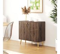 HOMCOM Buffet salon meuble de rangement avec décoration à lignes d'acier dorées, étagère réglable, pieds en acier