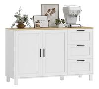 HOMCOM Buffet Salon, Meuble de Rangement avec Double Porte à Fermeture amortie, 3 tiroirs et étagère réglable, 5 Pieds en Bois, Style Moderne, Buffet Salle à Manger et Cuisine, 120x38x76cm, Blanc