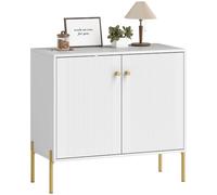 HOMCOM Buffet Salon, Meuble de Rangement avec Double Porte cannelée, étagère réglable, Pieds en Acier, Style Moderne, Buffet Salle à Manger et Cuisine, 80 x 39,1 x 76 cm, Blanc