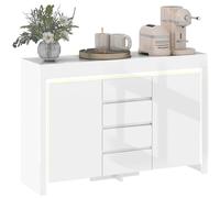 HOMCOM Buffet Salon, Meuble de Rangement avec éclairage LED 4 tiroirs Portes à Fermeture Douce et étagères réglables, Style Moderne, Buffet Salle à Manger et Cuisine, 120 x 34 x 80 cm, Blanc Brillant