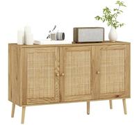 HOMCOM Buffet Salon Meuble de Rangement avec placards à Portes en cannage et étagère réglable, pour Salon, Salle à Manger, dim. 120 x 40 x 75 cm, Bois Naturel