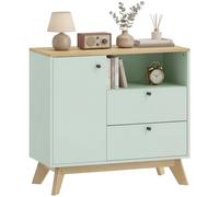 HOMCOM Buffet Salon, Meuble de Rangement avec Porte, 2 tiroirs, Compartiment Ouvert et étagère réglable, Style Moderne, Buffet Salle à Manger et Cuisine, 80 x 35 x 76,3 cm, Vert Clair et chêne