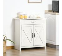 HOMCOM Buffet salon, meuble de rangement avec tiroir, 2 portes de grange et étagère réglable, 80 x 39,7 x 80 cm, blanc