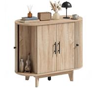 HOMCOM Buffet Salon Meuble de Rangement Ovale 4 Portes 90x40x76cm Chêne