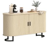 HOMCOM Buffet salon, meuble de rangement ovale avec 2 portes coulissantes et étagères réglables, 140x40x75cm, bois naturel