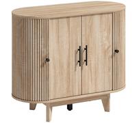 HOMCOM Buffet salon, meuble de rangement ovale avec 4 portes et étagères réglables, 90 x 40 x 76 cm, chêne