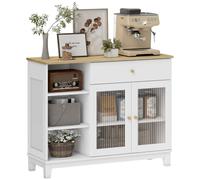 Buffet 2 portes verre effet cannelé étagère tiroir 3 niches dim. 100 x 35 x 80,3 cm blanc effet bois clair