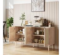 HOMCOM Buffet salon meuble de rangement placards à portes en cannage et étagère réglable 140 x 40 x 75 cm effet bois naturel