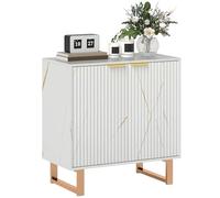 HOMCOM Buffet Salon Meuble de Rangement Style Moderne avec Placard à 2 Portes cannelées, étagère réglable, Pieds en métal - Buffet Salle à Manger, Cuisine et Salon, dim. 76,5 x 39 x 77 cm, Blanc