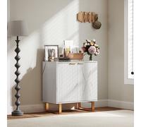 HOMCOM Buffet salon meuble de rangement style moderne avec placard à 2 portes cannelées, étagère réglable, pieds en métal, blanc