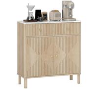 HOMCOM Buffet Salon Plateau Effet Marbre Cannelé 77 x 30 x 80 cm Chêne