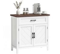 HOMCOM Buffet Salon Tiroir Étagère Réglable 76 x 35 x 80 cm Blanc | Meuble de Rangement, 2 Portes en Chevron, Style Rustique, Buffet Salle à Manger, Cuisine