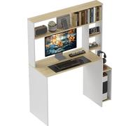 HOMCOM Bureau 113 x 45 cm Table d'ordinateur avec étagères ouvertes, support pour unité centrale, structure en acier pour bureau à domicile, chambre à coucher Chêne