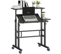 HOMCOM Bureau Assis Debout Bureau Réglable en Hauteur 70x60cm Noir | Table Ordinateur à Roulettes, Plateau Inclinable, Poste de Travail pour Chambre, Petits Espaces