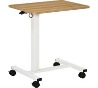 HOMCOM Bureau assis-debout réglable en hauteur Table d'ordinateur portable Pupitre d'appoint à roulettes en forme de C Peu encombrant pour le bureau Salon Nature+Blanc Peut supporter jusqu'à 70 kg 65