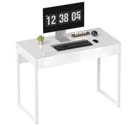 HOMCOM Bureau avec 2 Tiroirs, Table d'Ordinateur 100 x 50 cm Blanc Brillant