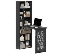 HOMCOM Bureau avec bibliothèque et tableau noir, bureau peu encombrant avec plateau pliant en bois de pin, table de travail avec étagères réglables, pour chambre d'enfant, étude, bureau, 98x51x153