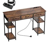 HOMCOM Bureau avec rangement avec prises de courant, 3 tiroirs en tissu et 4 étagères de rangement, 120 x 40 x 76 cm, marron