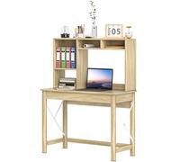 Bureau Bibliothèque 2 En 1 - 3 Niches 4 Espaces De Rangement - Panneaux Particules Aspect Bois Clair Métal Blanc Blanc