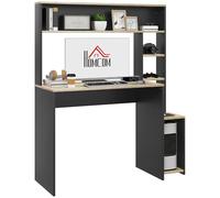 HOMCOM Bureau avec Rangement, Table d'ordinateur avec étagères et Support pour unité Centrale, 114 x 45 x 138 cm Gris et Effet Bois Naturel