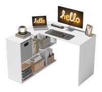 HOMCOM Bureau d'angle, 110 x 100 x 75 cm, bureau d'ordinateur en forme de L avec tiroir en tissu et compartiments ouverts, table d'ordinateur pour domicile, chambre et salle d'étude, blanc