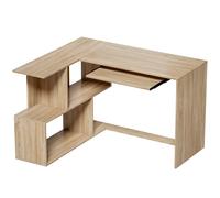 HOMCOM Bureau d'Angle, 120 x 100 x 76 cm, Bureau Informatique en L avec Plateau de Clavier, 4 Compartiments Ouverts, Naturel