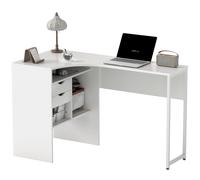 HOMCOM Bureau d'angle avec 2 tiroirs, 120 x 60 cm, Bureau en L avec 3 Compartiments Ouverts, Table Informatique pour étudier, Travailler, Chambre, Maison, Blanc