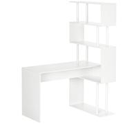 Bureau informatique design contemporain avec bibliothèque zig zag 4 étagères panneaux particules blanc