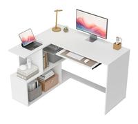 HOMCOM Bureau d'angle avec Plateau pour Clavier, 120 x 100 cm, Bureau en L avec 4 Compartiments Ouverts, Table Informatique pour étudier, Travailler, Chambre, Maison, Blanc