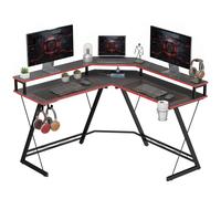 HOMCOM Bureau d'angle avec prises en L 128x128 cm avec support pour moniteur crochet et porte-gobelet Noir
