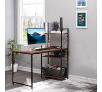 HOMCOM Bureau d'angle design industriel – 3 étagères, panneaux aspect noyer, métal noir