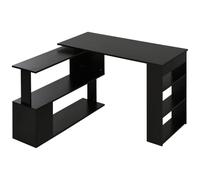 HOMCOM Bureau d'angle avec Rangement Modulable Noir | Table de Salle à Manger, Bureau Informatique, Bibliothèque Intégrée, Étagère 3 Niveaux